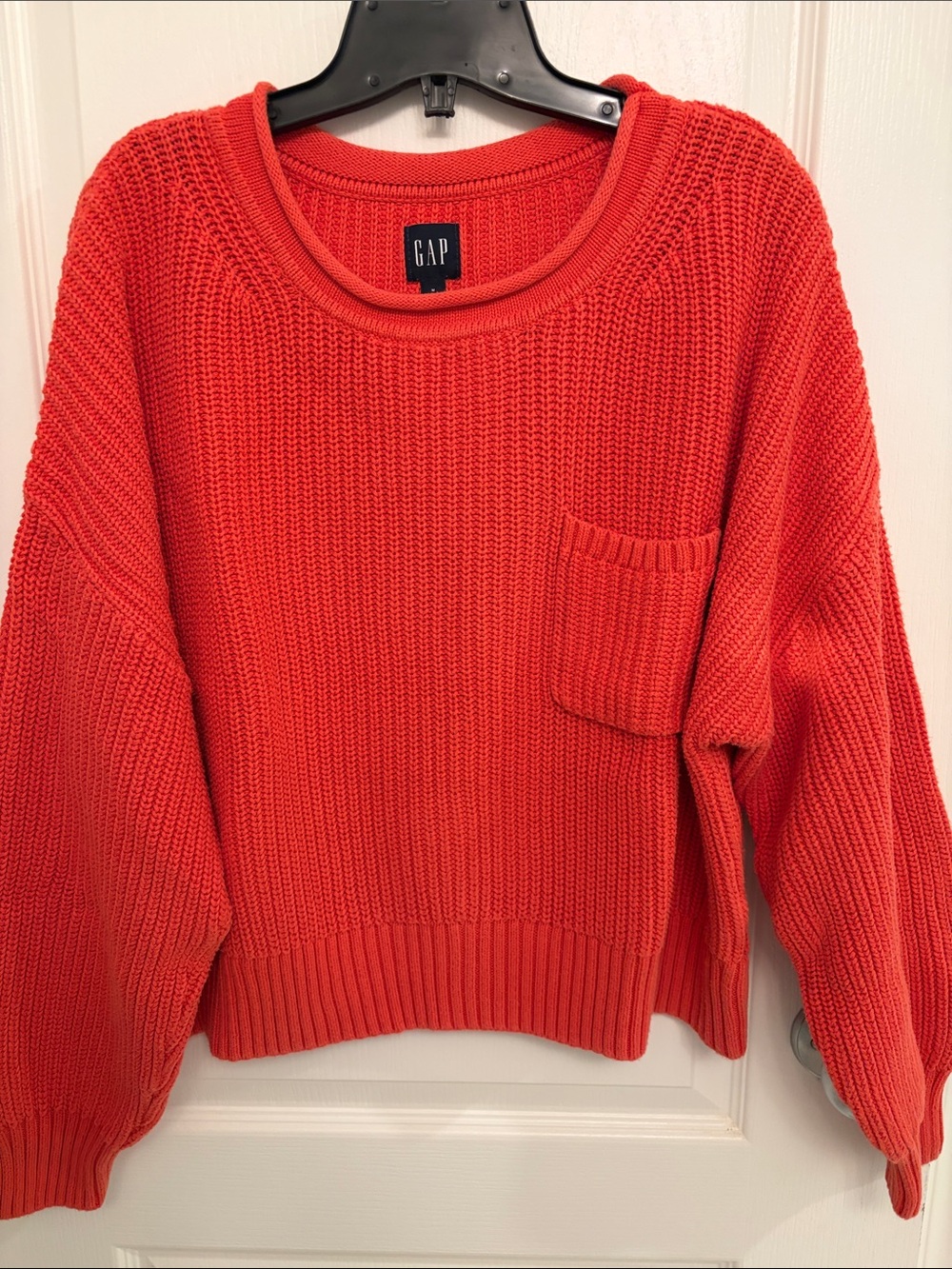 GAP Women's Bright Coral Crewneck Pocket Sweater